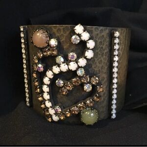 Margherita Buonnano Crystal and Rhinestones Embellished  Brass Cuff Bracelet